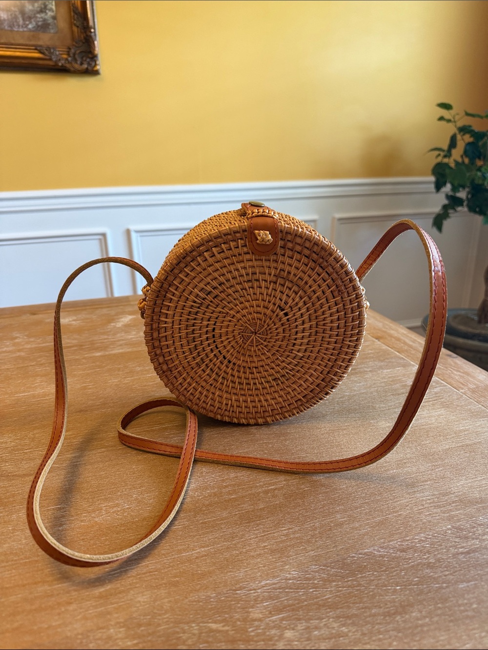 Woven Round Crossbody Bag in Tan